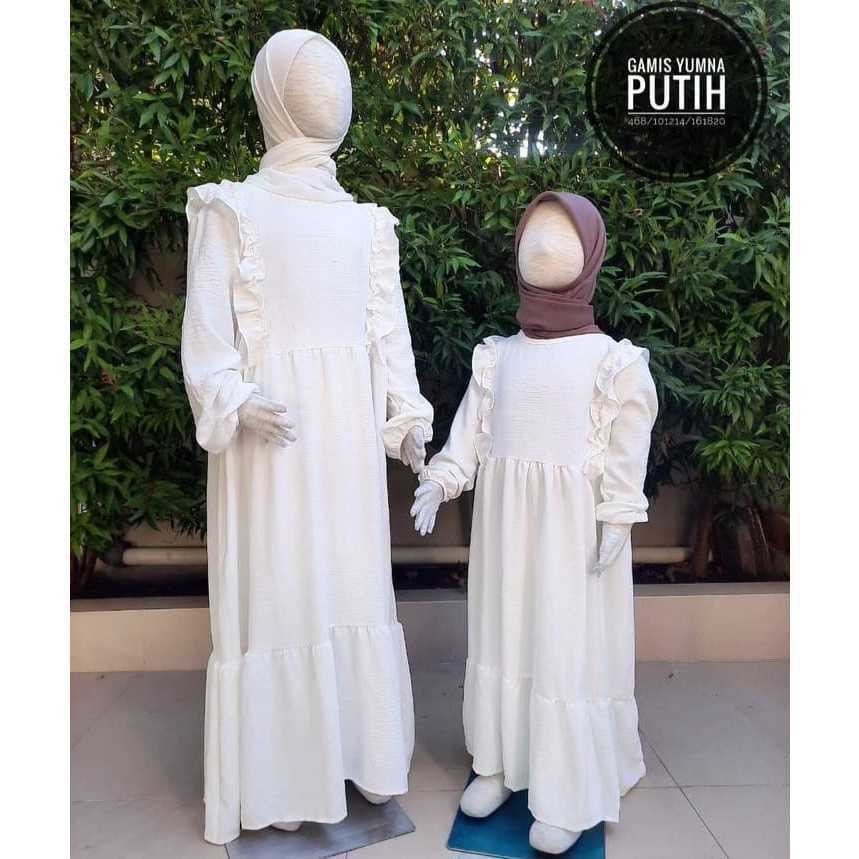 Gamis Putih Anak Perempuan Tanggung Remaja 6-17 Tahun Crinkle Baju Muslim Anak Yumna