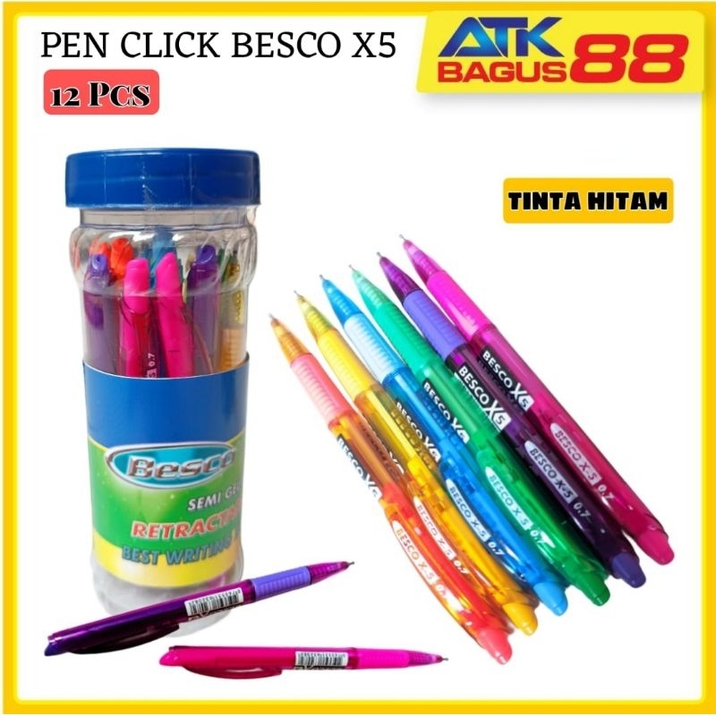 

12 Pcs Ballpoint Pen Click Besco X-5 Tabung/Ballpoint Hitam/Pulpen Hitam/Pulpen Murah