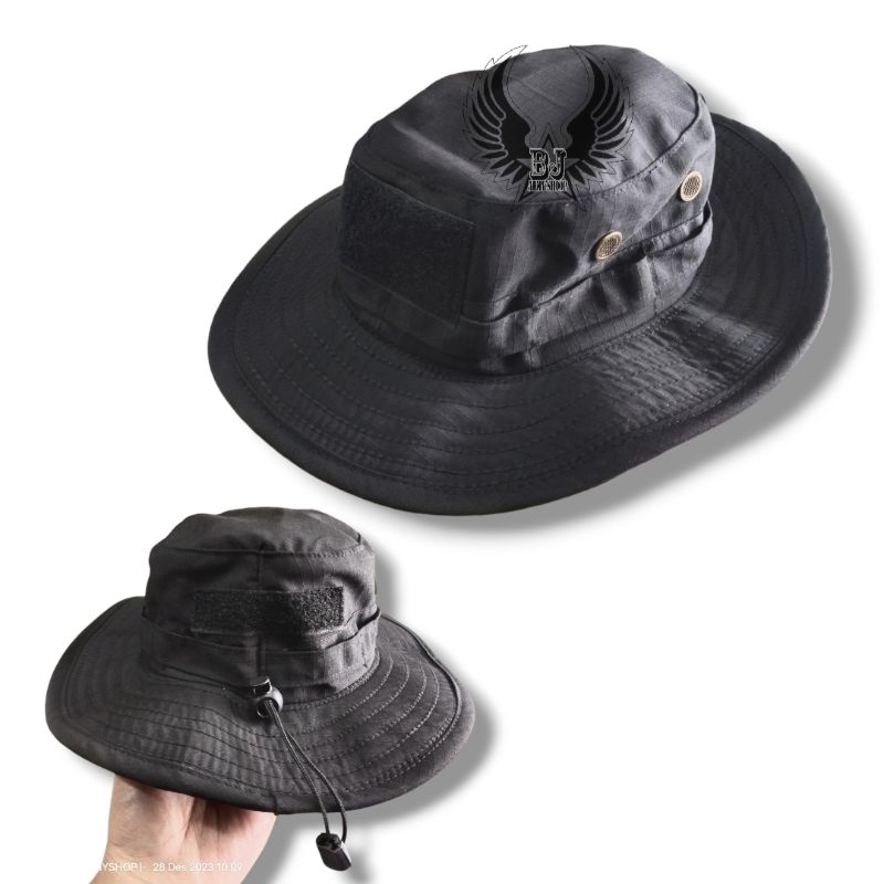 Topi rimba hitam outdoor camping haiking/topi rimba tactical hitam velcro