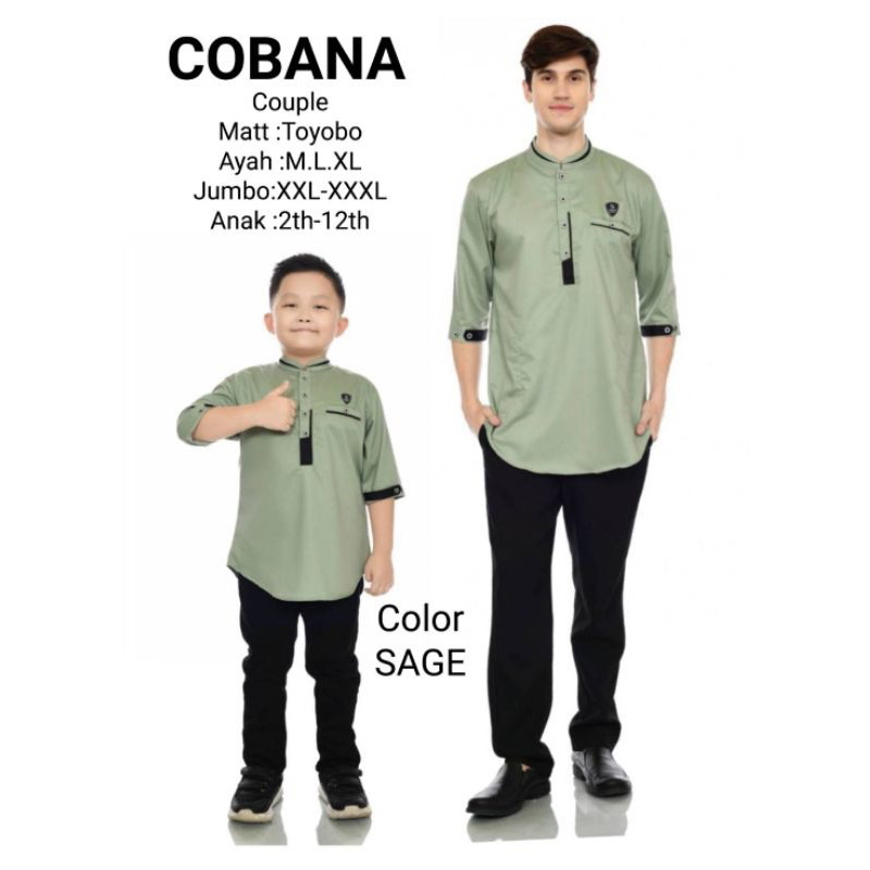 Baju Koko Couple Cobana warna green SAGE / Koko Qurta Warna Sage / Baju muslim warna khaki