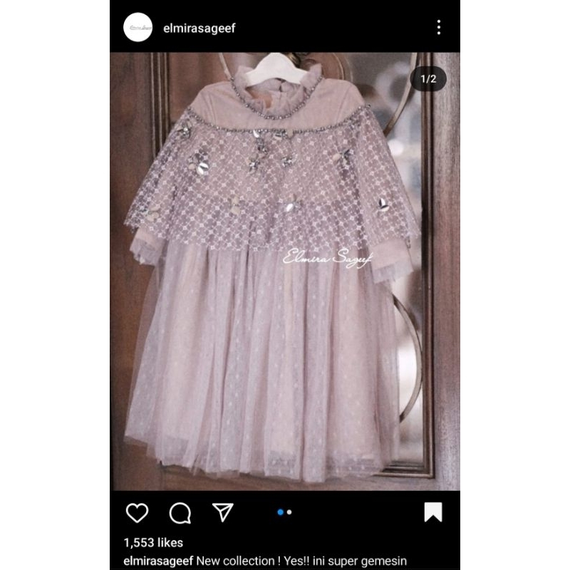 Cape mesh dress anak by Elmira Sageef  usia 4 tahun, preloved 1 kali pakai