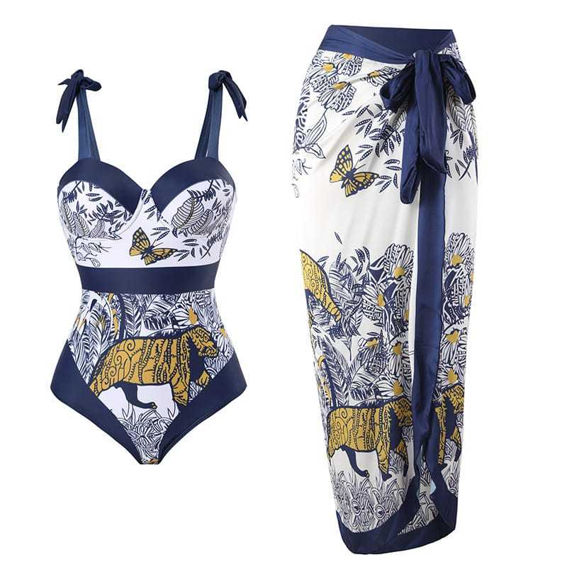 𝐑𝐄𝐀𝐃𝐘 𝐒𝐓𝐎𝐂𝐊 𝐒𝐀𝐅 - CORA blue swimsuit one piece woman + skirt outer cover up bikini bali / swimsuit w