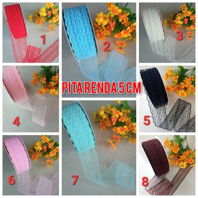 

5 yard pita renda ukuran 5 cm pita renda untuk buket pita motif renda untuk hampers gift