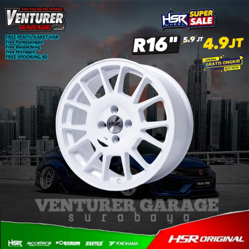 Velg Mobil Ring16 hsr fe02 pcd 4x100 putih r16 pelek racing ring 16 vios jazz yaris - toko velg mobi
