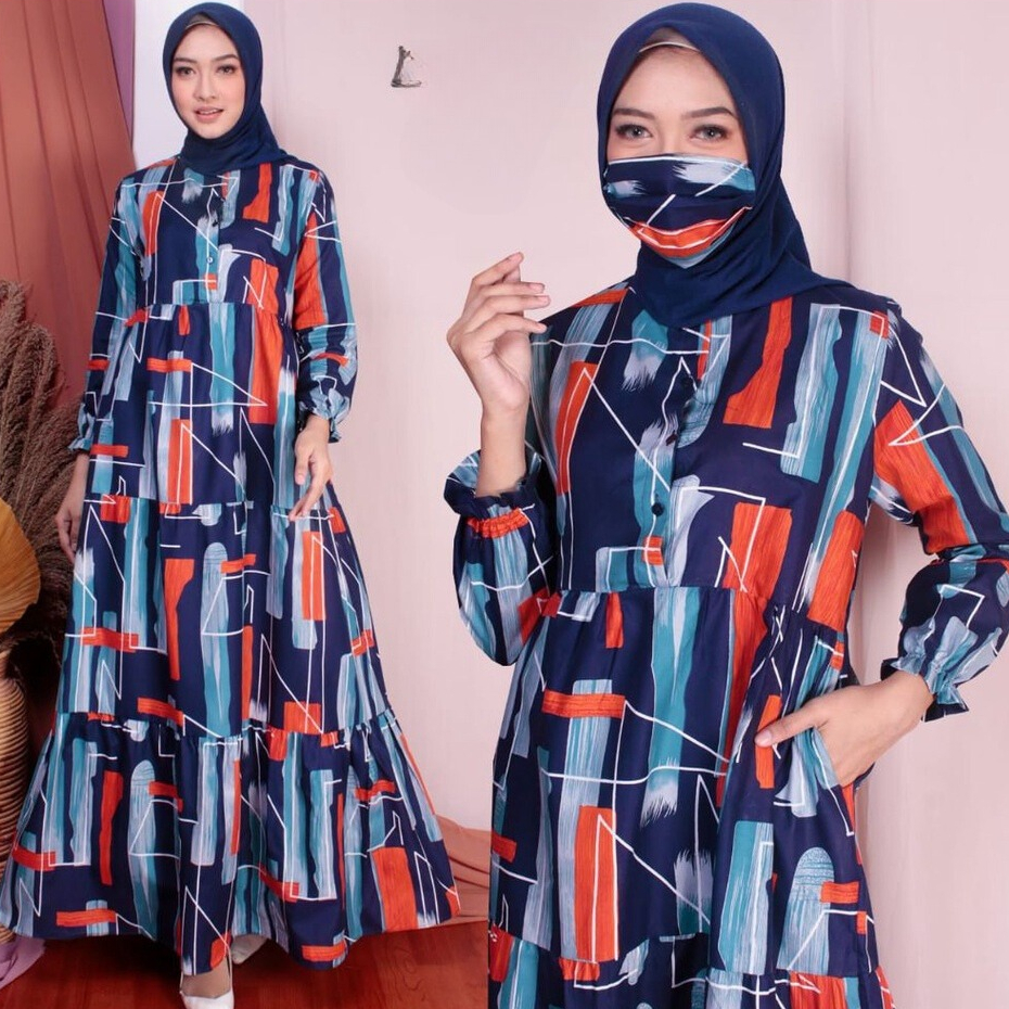 ABA AGENBAJU official DRESS AYU bahan katun apel - homey - gamis wanita busui - gamis muslim wanita-AYU 11 NAVY