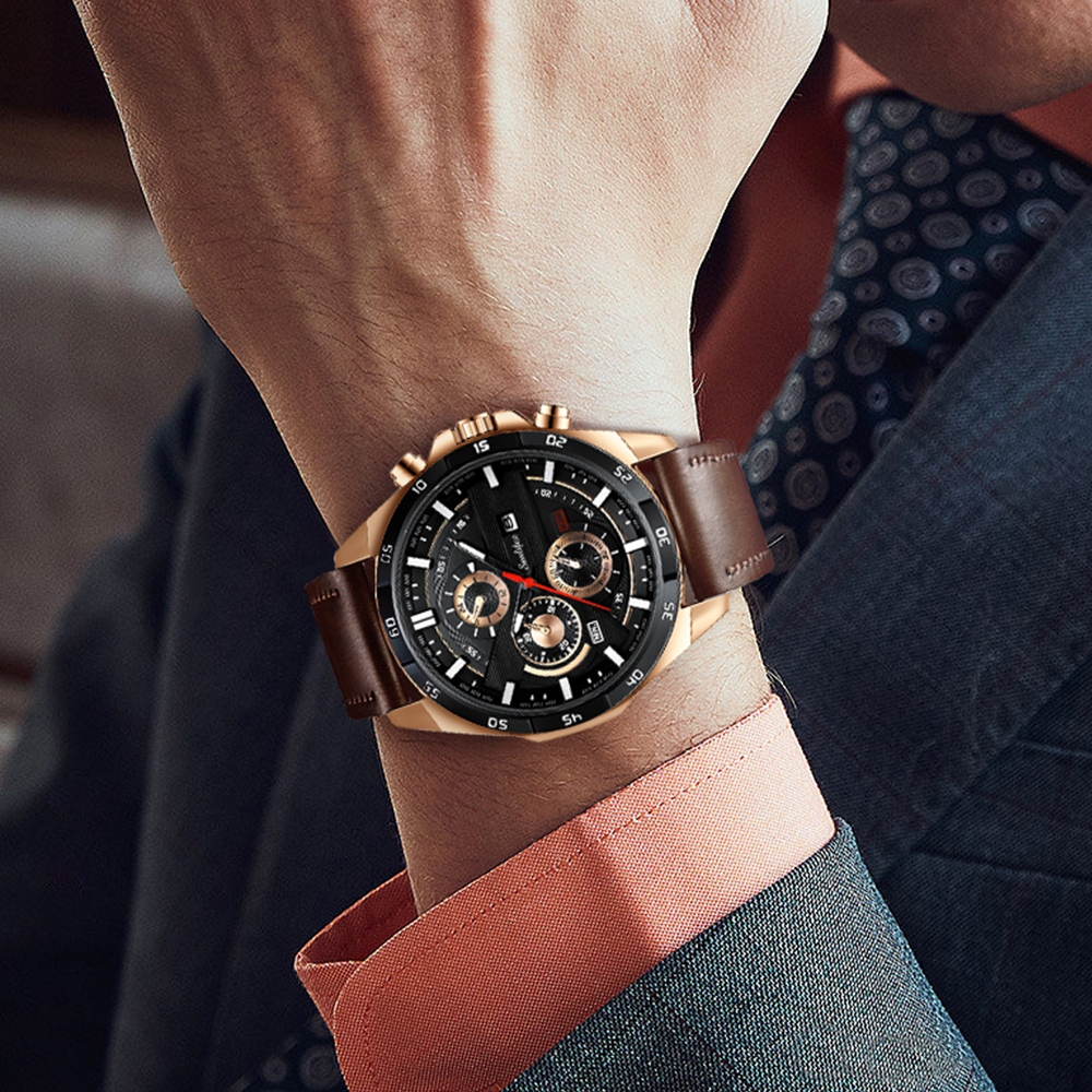 Sunlifex Jam Tangan Pria 9091 Kuarsa Tali Kulit Olahraga Mode Kalender Jam Tangan Cowok-2