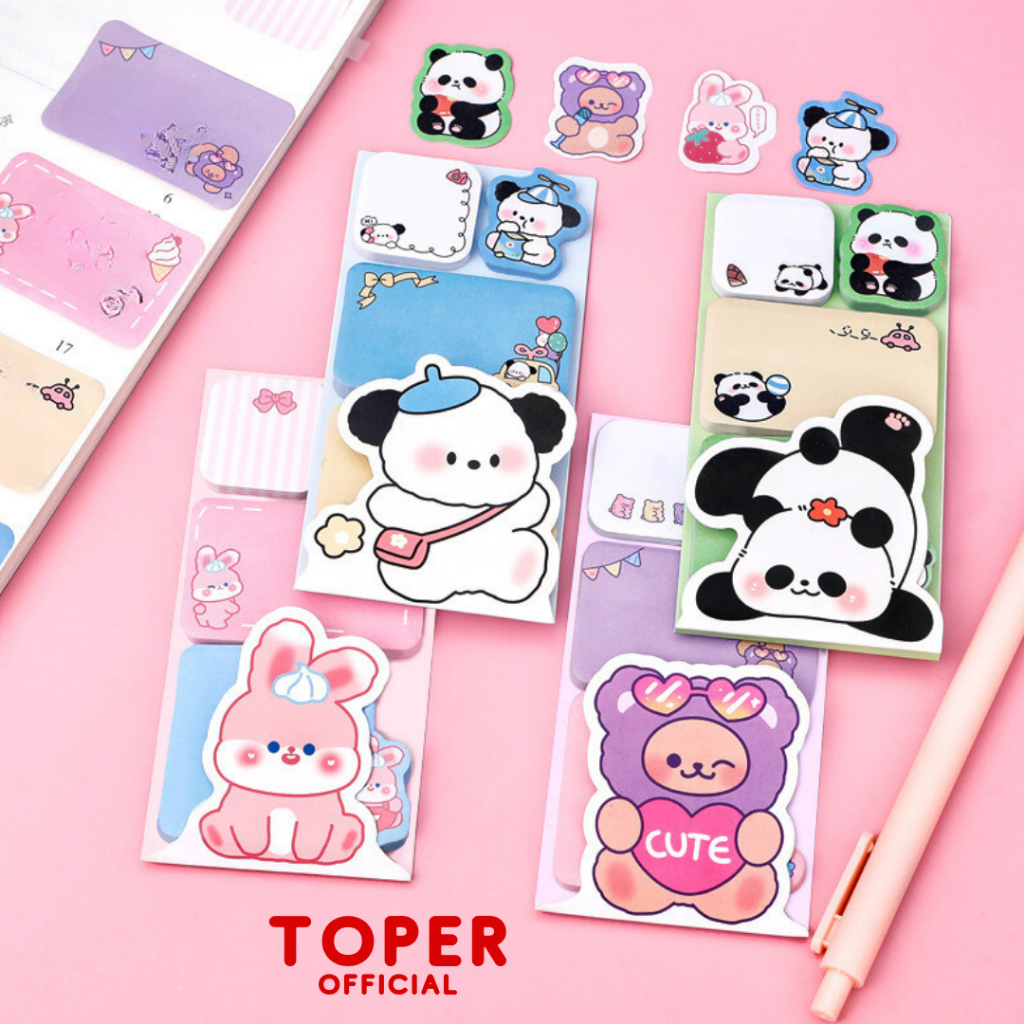 

TOPER Sticky Notes 4 in 1 Total 100 Lembar Kertas Catatan Tempel Motif Kartun Animal Lucu Berwarna Estetik Aesthetic Full Color