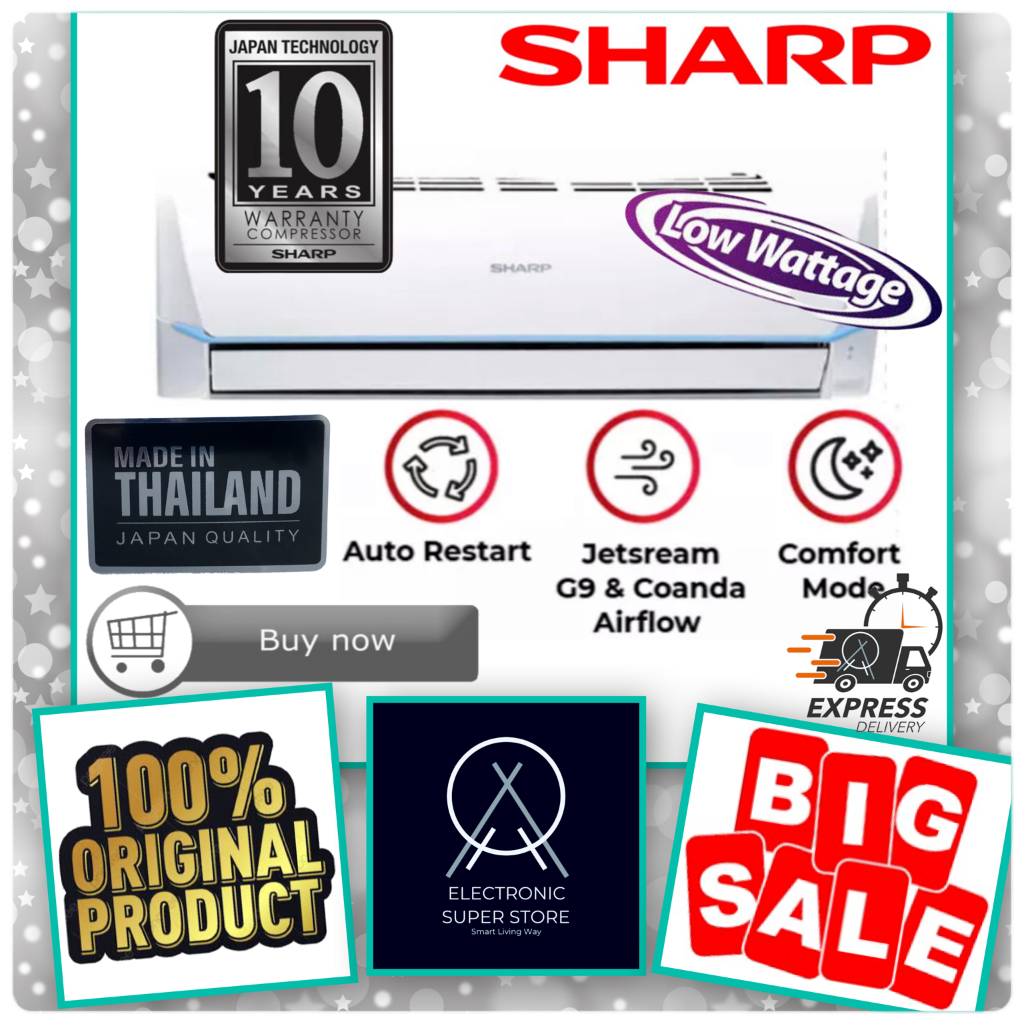 AC SHARP AH-A5SAY 5SAY A5SAY STANDARD 1/2 PK FAST COOLING THAILAND R32 AC 1/2PK LOW WATT RESMI GARAN