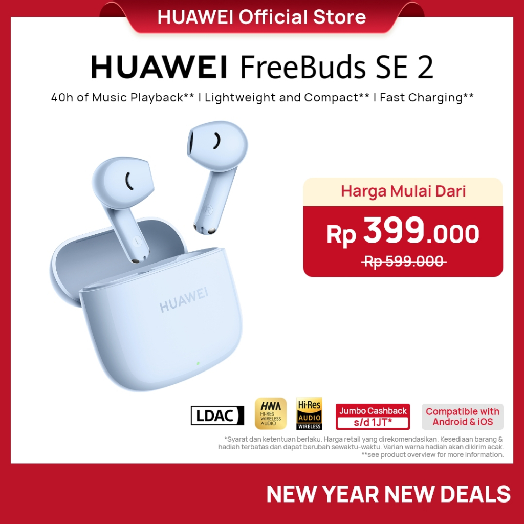 	 [TURUN HARGA | VC 15%] HUAWEI FreeBuds SE 2 Wireless Earphone TWS | 40h Battery | Comfortable and Perfect Fit | Punchy Bass | IP54 Water Resistance	