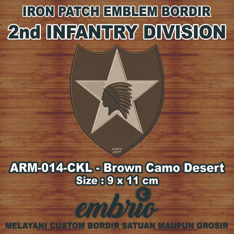ARM-014-CKL Patch Indian Head Soldier Second Infantry Division 2nd US ARMY Veteran - Brown Coklat Ca