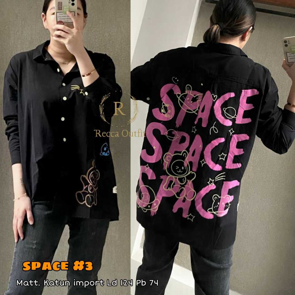Baju Atasan Blouse Kemeja Wanita Jumbo Ld 120 XXXL Space Bahan Premium Katun Import Recca