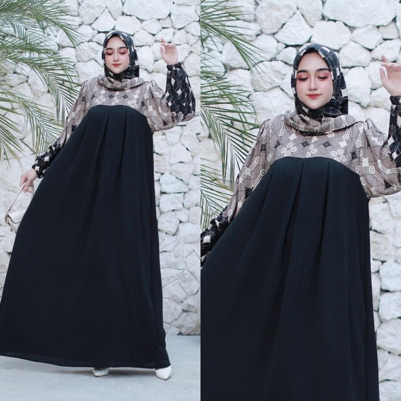 GAMIS SET HIJAB CRINGKLE KOMBI RAYON DIAMOND LD 120 POLOS MOTIF BATIK / GAMIS SET HIJAB MURAH / GAMI