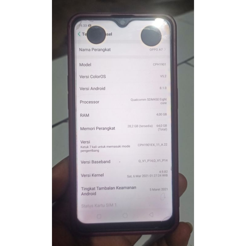 unit hp oppo a7 cph1901 ram 4 room 64