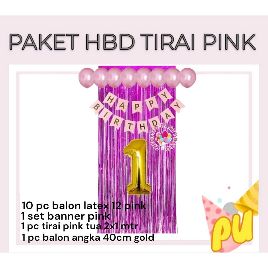 Paket ULANG TAHUN HBD TIRAI PINK / Dekorasi Ulang Tahun