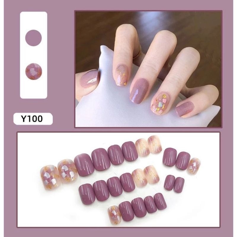 Y100 Kuku Palsu Nail Art Isi 24 Pcs Warna Ungu Nude