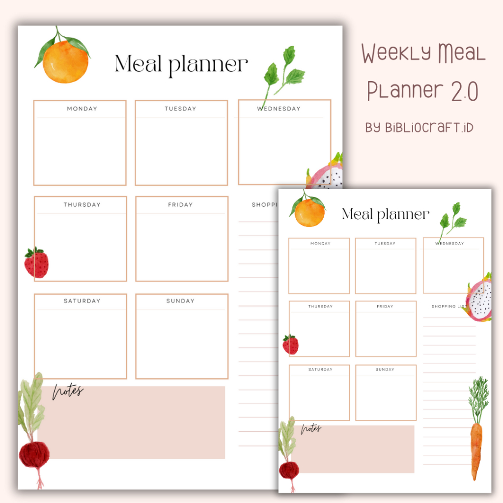 

[WMP 1.0] Weekly Meal Planner Loose Leaf | 20 holes | 20 Lubang | 6 Holes | 6 Lubang