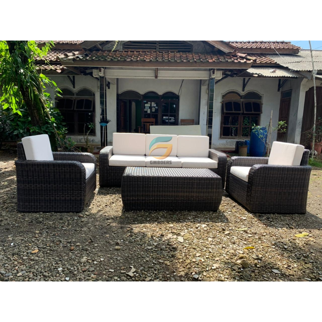 Set Meja Kursi Tamu Rotan Sintetis Minimalis Suga, Sofa Rotan Sintetis