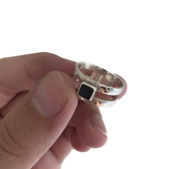 Cincin Pria Perak Sterling 925 Dengan Batu Hitam/Onyx C 1