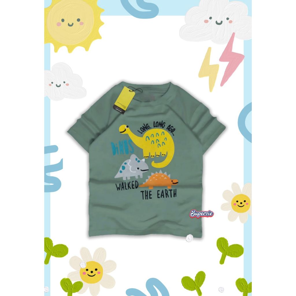 Baju Kaos Anak Laki-Laki Lengan Pendek MOTIF DINOSAURUS HIJAU SAGE Grosir Murah