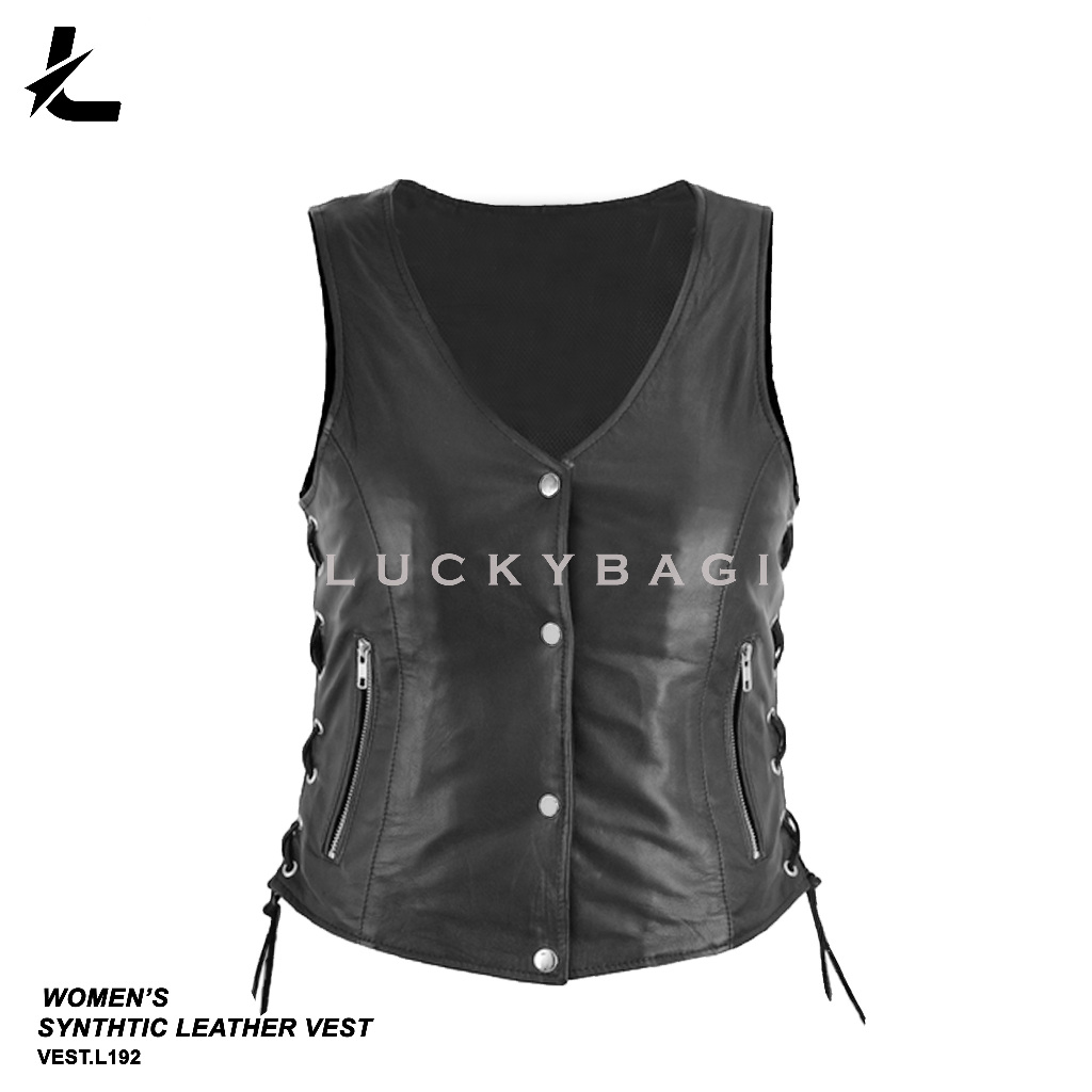 Rompi Wanita Rompi Motor Vest Kulit Sintetis Rompi Kulit Wanita