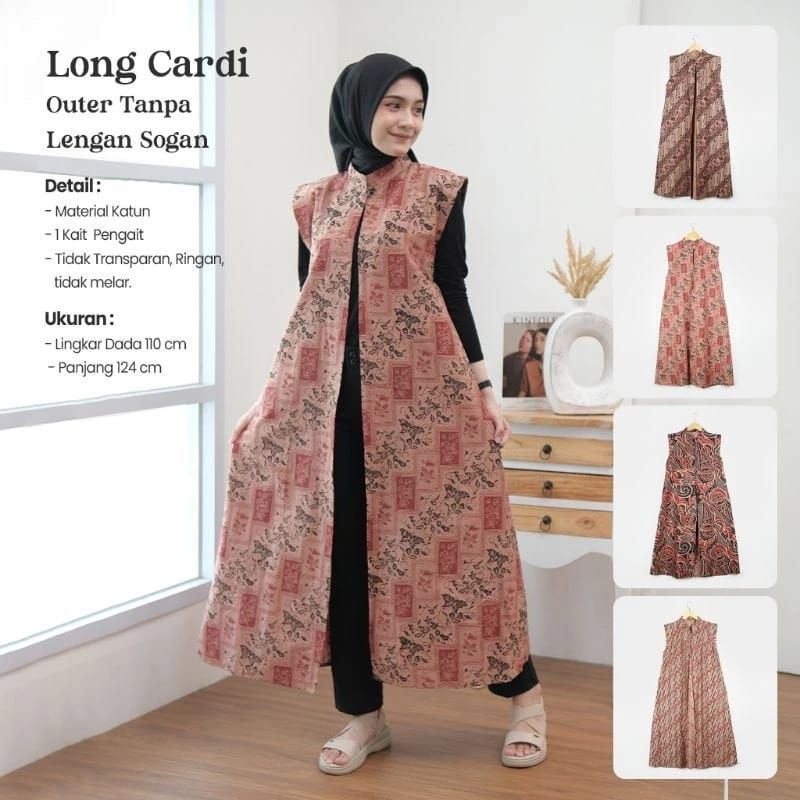 Long Cardi Maxi Tanpa Lengan Motif Batik Sogan - Sekar Ayu