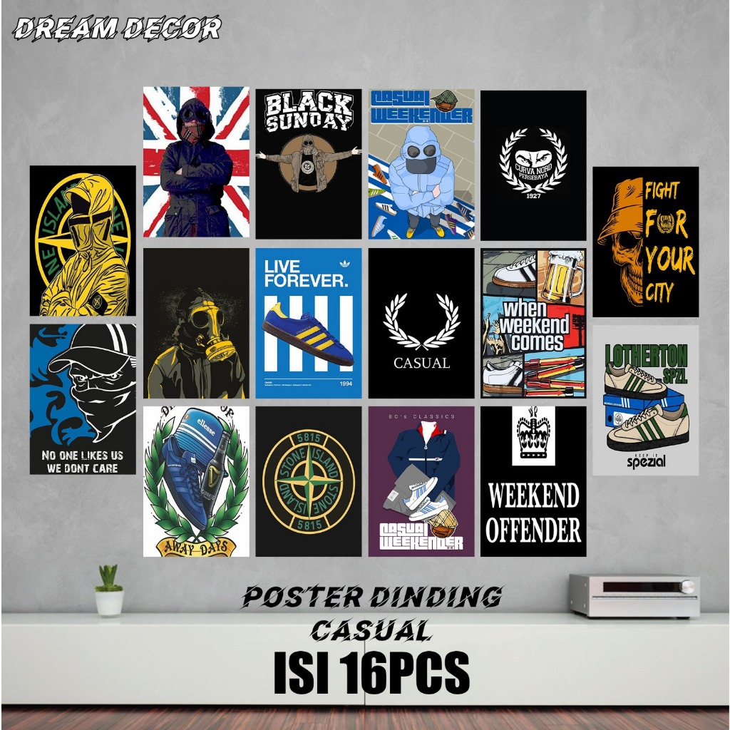 Poster Kamar Casual isi 16pcs [DD25] Ukuran A4 A5 A6 Bahan Glossy Dekorasi Kamar Cowok Poster Dindin