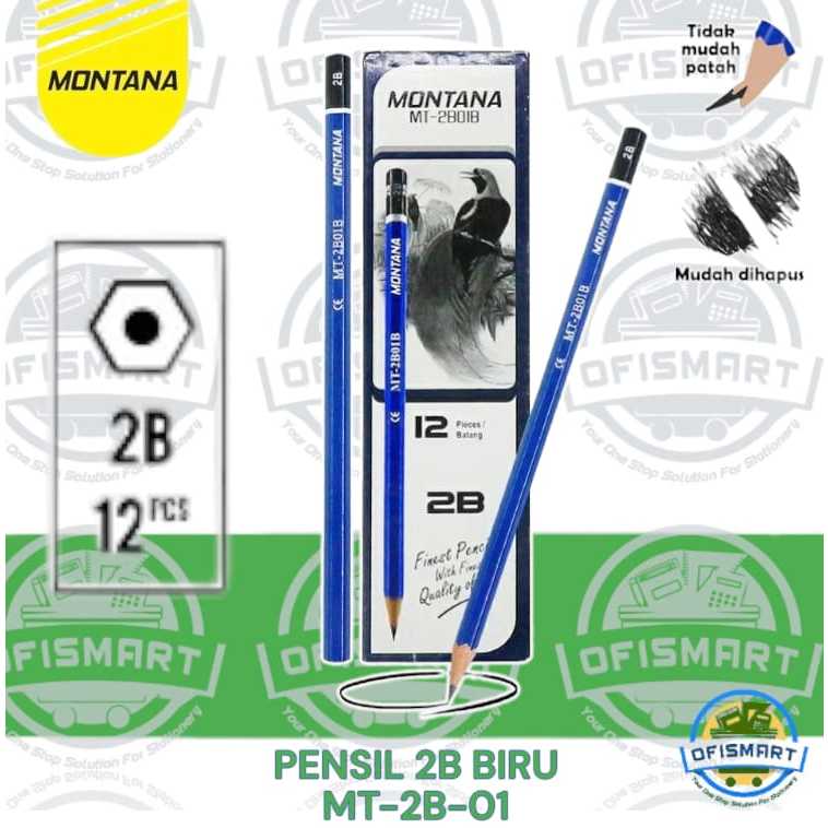 

Montana Pensil Tulis 2B MT-2B01 Biru | @1Pack=12Pensil