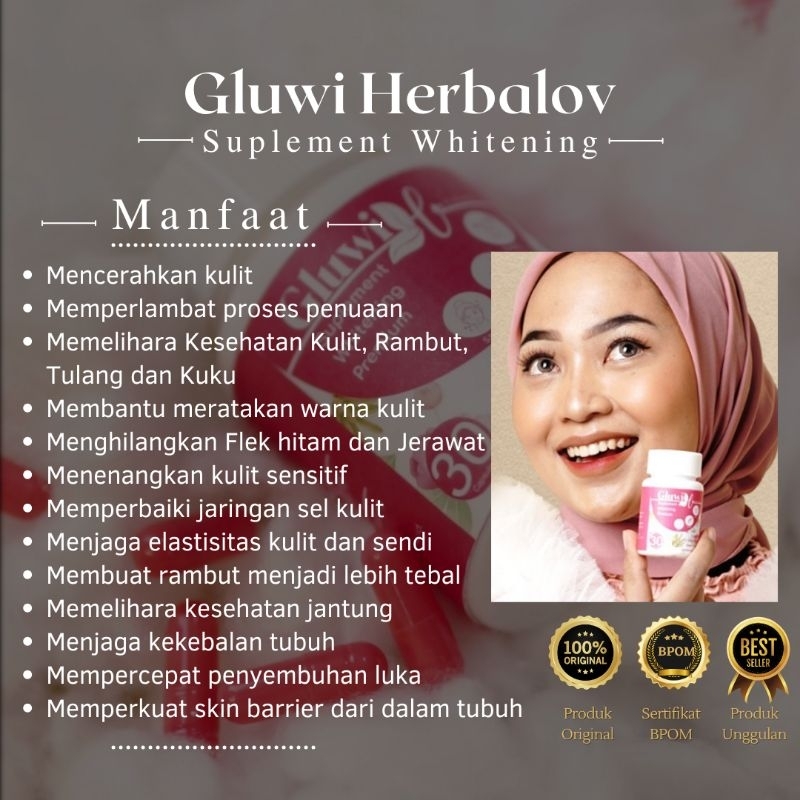 

Gluwi Suplemen Pemutih Herbalov | Collagen Kapsul 30 biji | Perawatan kulit dari dalam tubuh