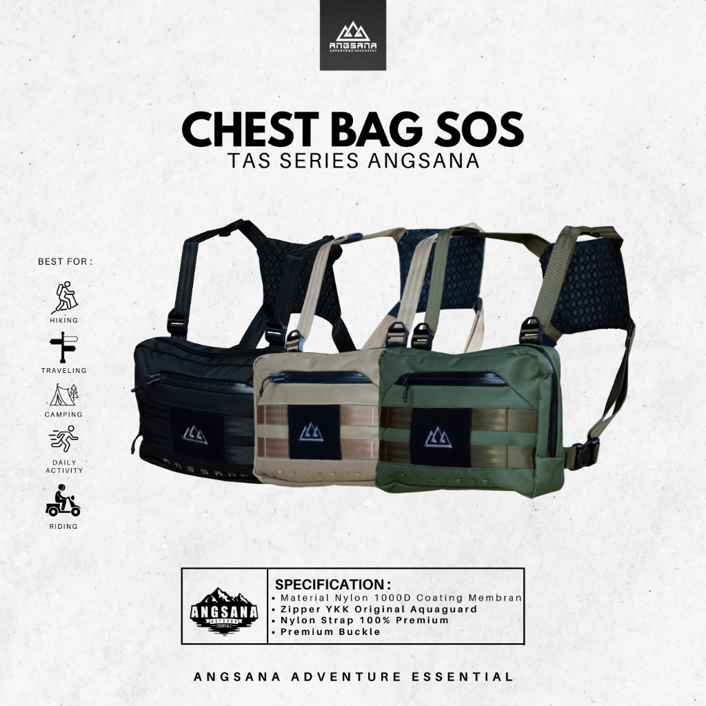Chest Bag Angsana Tas Dada Pria Tangguh Model Chest Bag untuk Outdoor dan Bushcraft seri SOS Tas Dad