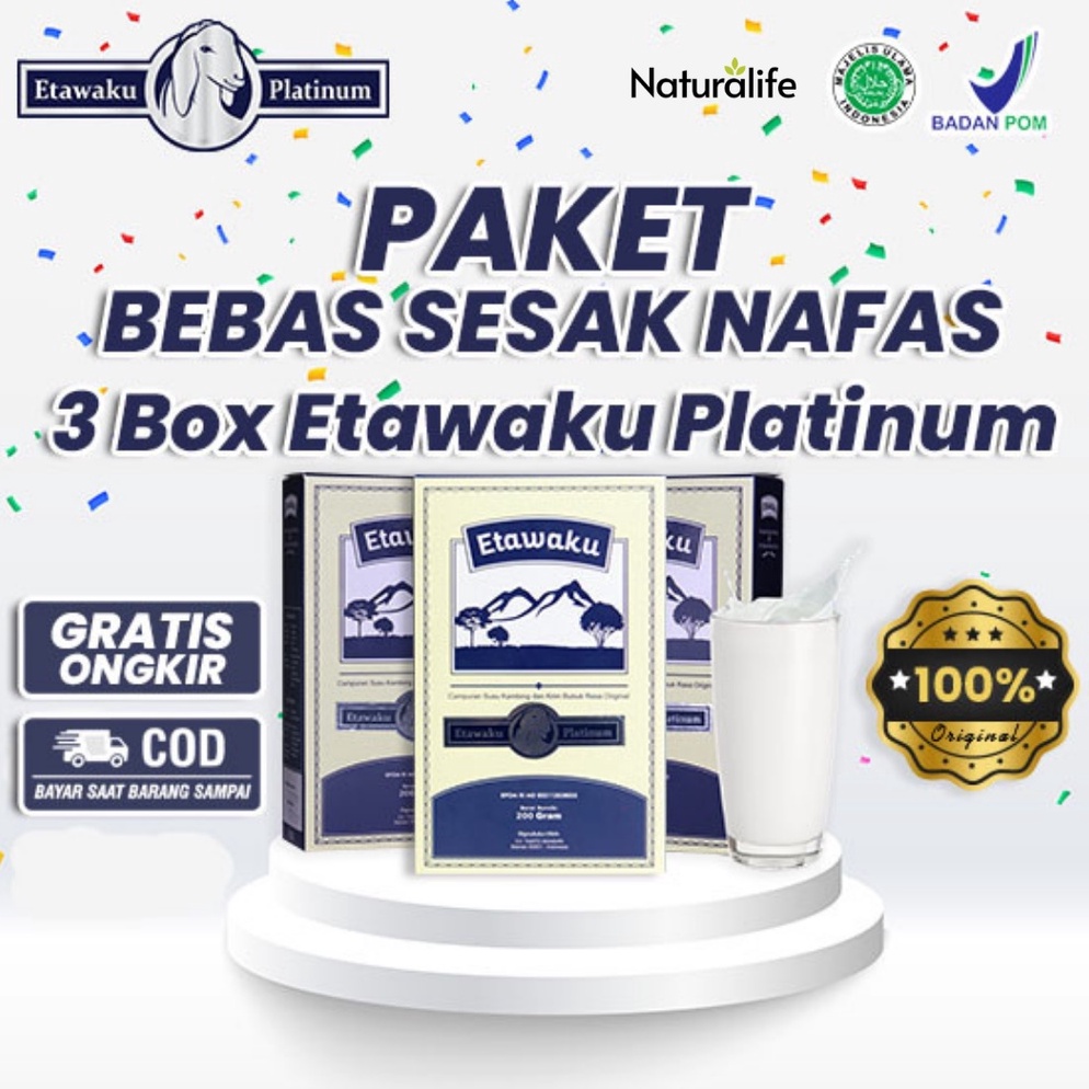 

PAKET LENGKAP PAKET 3 BOX ETAWAKU PLATINUM Susu Kambing Etawa Provit Solusi Atasi Masalah Gangguan Pernapasan Asma Lutut Sakit Tulang Sakit Nyeri Sendi Tulang Keropos Osteoporosis Obat Nafas Napas Lega Minuman Kesehatan Termurah Terlaris Terampuh