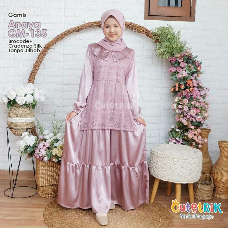 Gamis Anak Brokat Kombinasi Satin Cradenza Silk Anaya Cutetrik GM 135