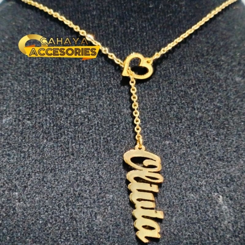 kalung nama titanium lapis emas//kalung nama