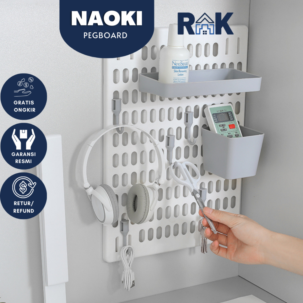 RAK - NAOKI Pegboard Rak Dinding Rak Gantung Dinding Rak Kamar Mandi Rak Kamar Tidur Rak Dapur