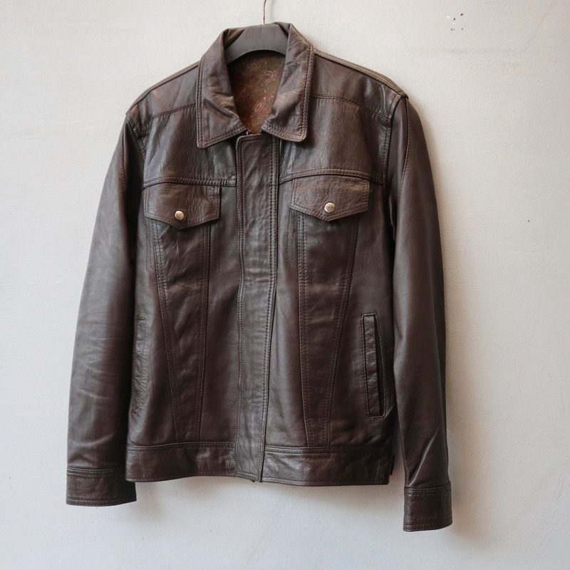 Jaket kulit asli kemeja trucker coklat treker Pl bekas preloved second