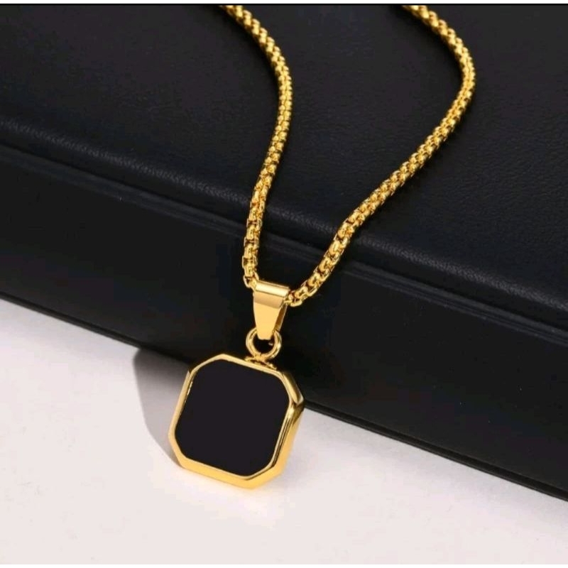 KALUNG TITANIUM PRIA RANTAI ROLO LIONTIN KOTAK PREMIUM GOLD / KALUNG TITANIUM PRIA KALUNG COD