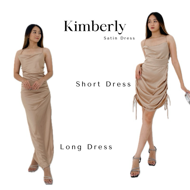 [ BARTISTE ] KIMBERLY SILK LONG DRESS / SHORT DRESS | Dress Pesta Satin Backless | Slit Party Dress 