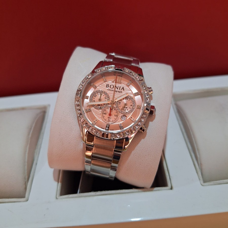 JAM TANGAN WANITA BONIA BNB10707-2373C SILVER PEACH ORIGINAL CHRONOGRAPH