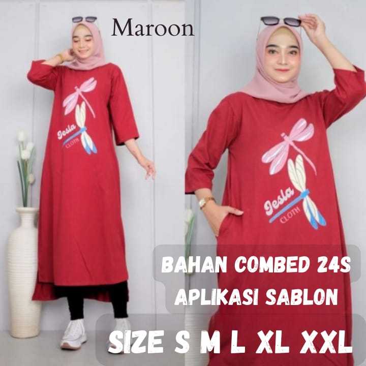 Gamis Terbaru Elegan Mewah Radita Midi Dress BO Bahan Kaos Katun Combed 24S Aplikasi Sablon Size S M