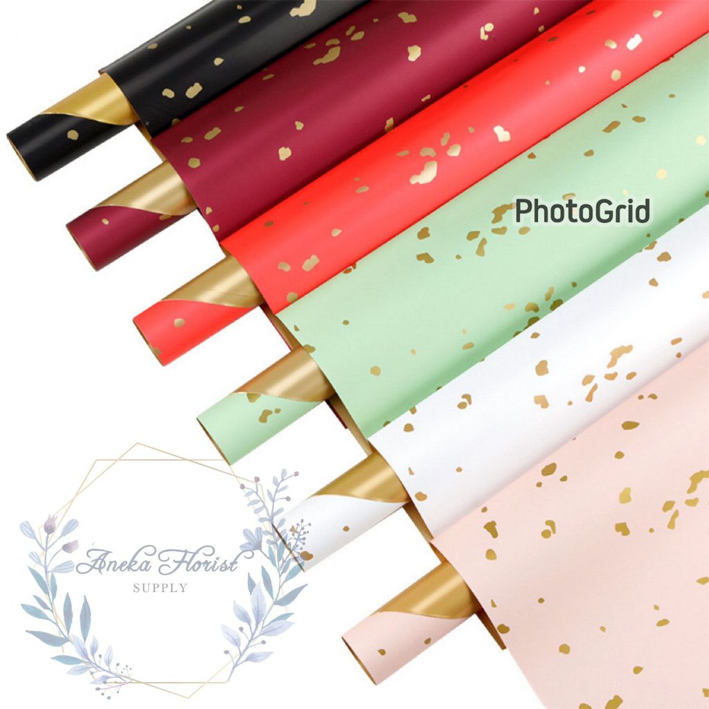 

ANEKAFLORIST - (5 LEMBAR) KERTAS BUKET CORAK SISI GOLD - KERTAS CELLOPHANE FLOWER WRAPPING - AF016