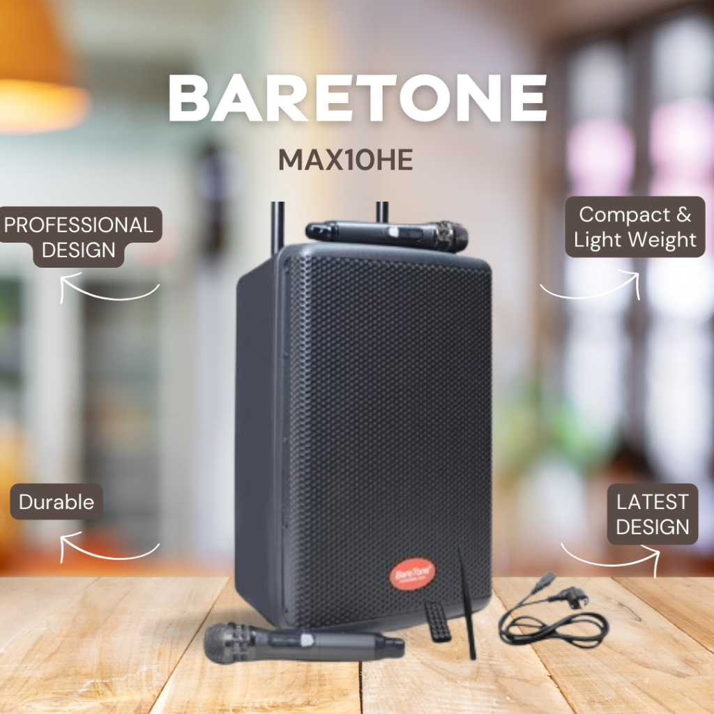 SPEAKER PORTABLE BARETONE MAX10HE / MAX 10HE / MAX 10 HE 10 INCH GARANSI RESMI BARETONE