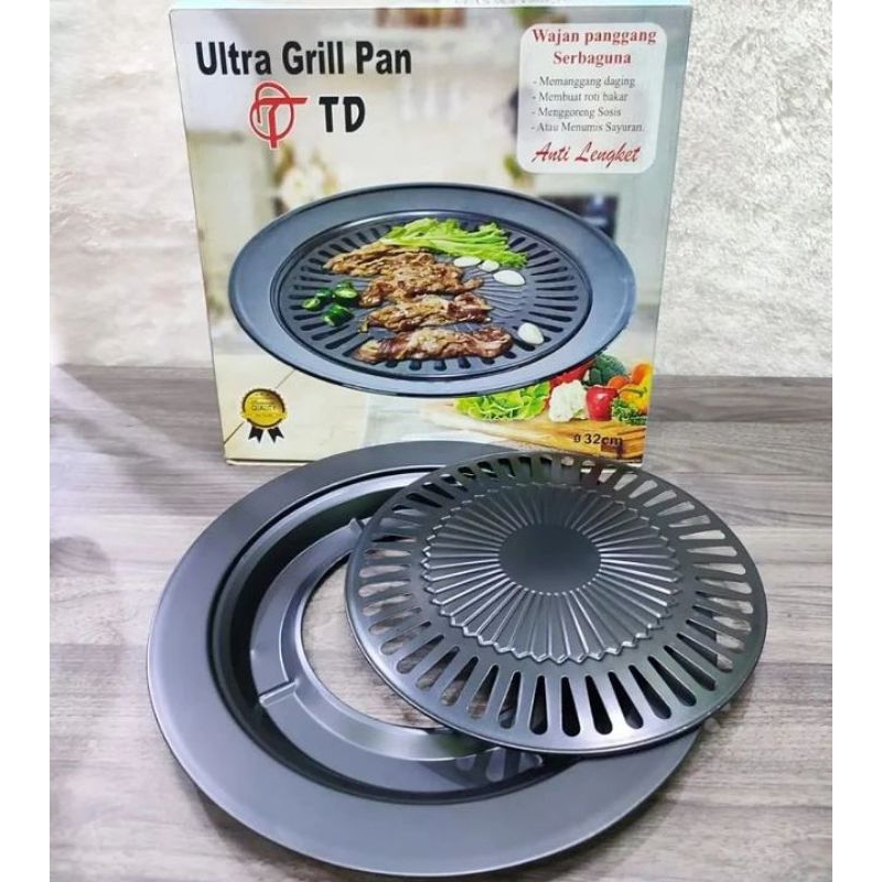 (COD) Ultra Grill Pan Bulat 32cm / Panggangan BBQ Anti Lengket / Alat Panggang Serbaguna