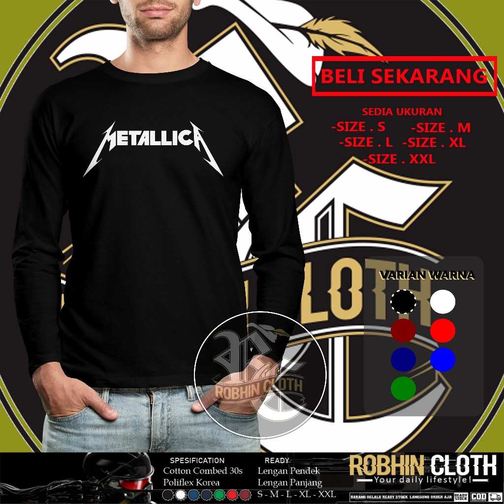 Kaos Band Metallica Logo Lengan panjang Baju Musik