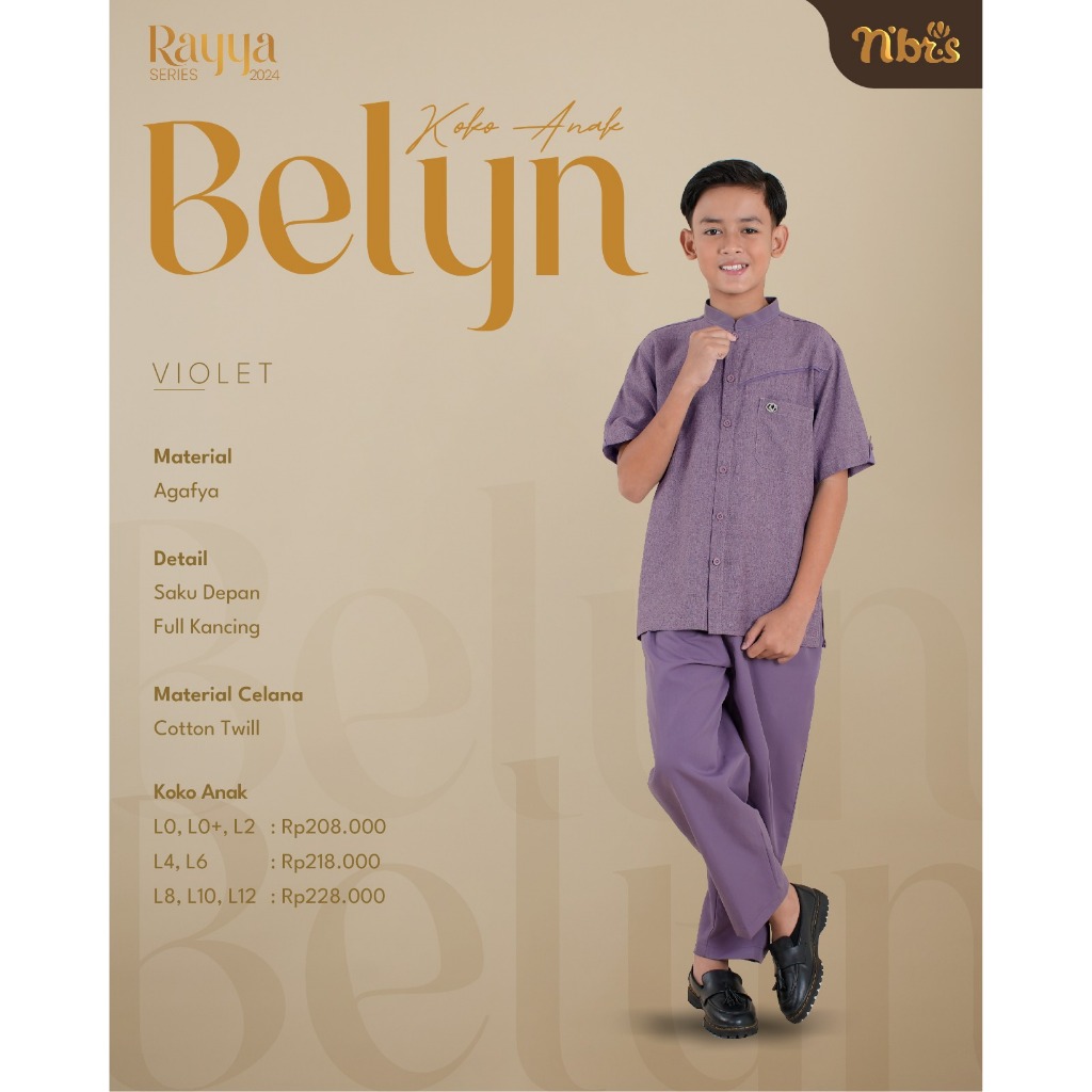 KEMEJA KOKO ANAK LENGAN PENDEK UNGU TERBARU - BELYN VIOLET BY RAYYA SERIES NIBRAS
