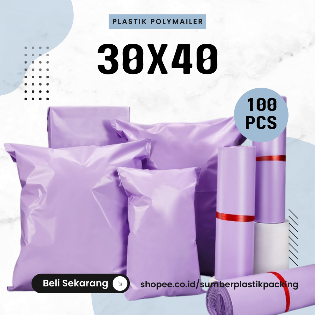 

Kantong Plastik Polymailer 30x40cm isi 100Pcs Warna Ungu Glossy | Plastik Packing Polymailer Untuk Packing Baju/Mukena/Kaos
