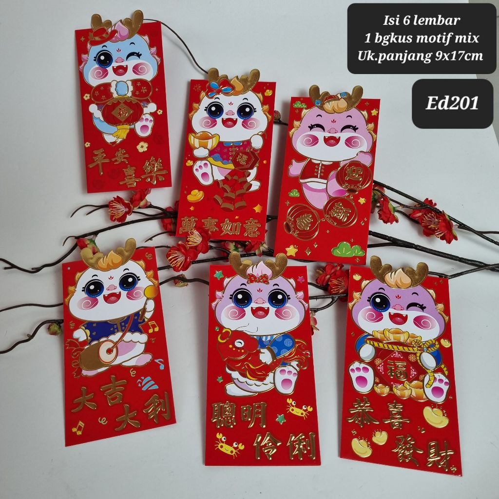 

ANGPAO PANJANG ANGPAO TANDUK PREMIUM IMLEK SHIO NAGA 2024 HONGBAO BESAR FUNGPAU ISI 6 MIX