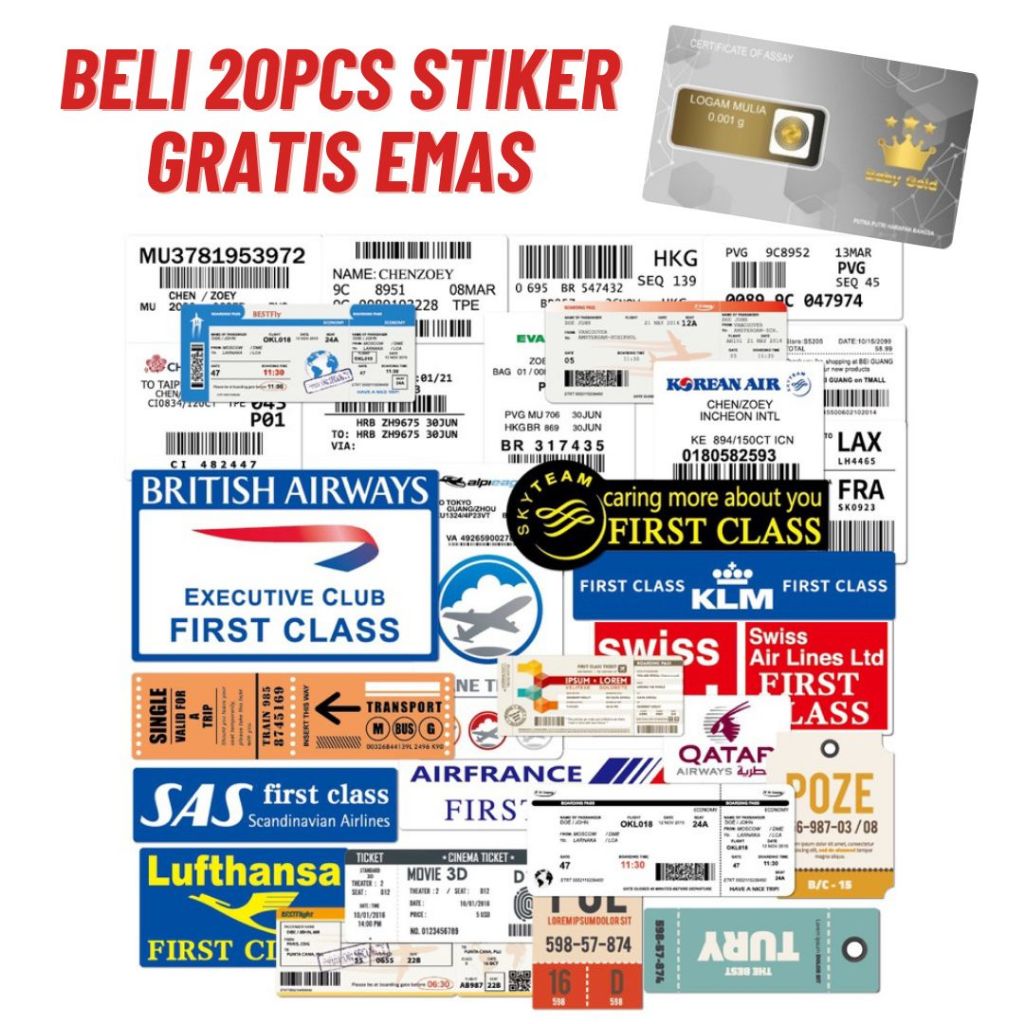 

30 PCS Stiker Graffiti Boarding Pass Anti Air Untuk Dekorasi Koper / Notebook