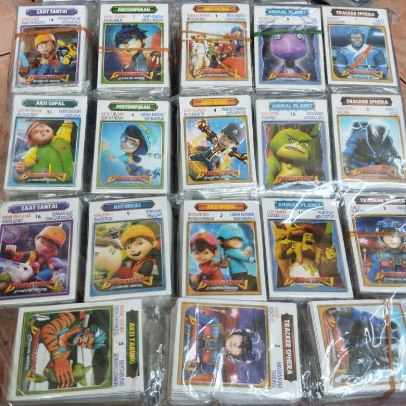 Grosir 12 Sachet Mainan Kartu Kwartet BOBOIBOY Galaxy Naruto OnePiece Soccer DG 4,5x6,5cm