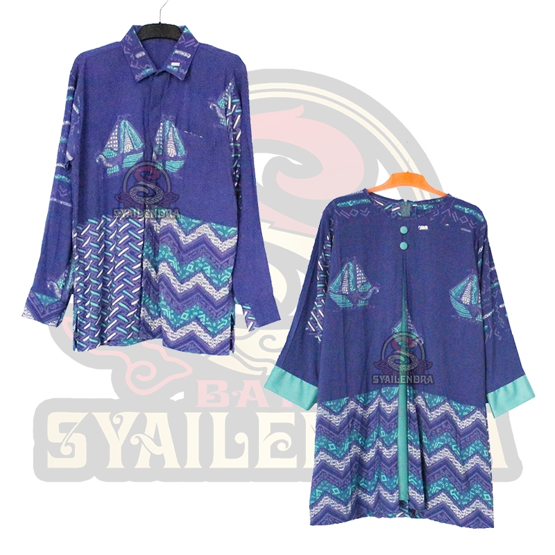BATIK SYAILENDRA TRUSMI Kemeja & Tunik Couple Batik Cap Kapal Biru