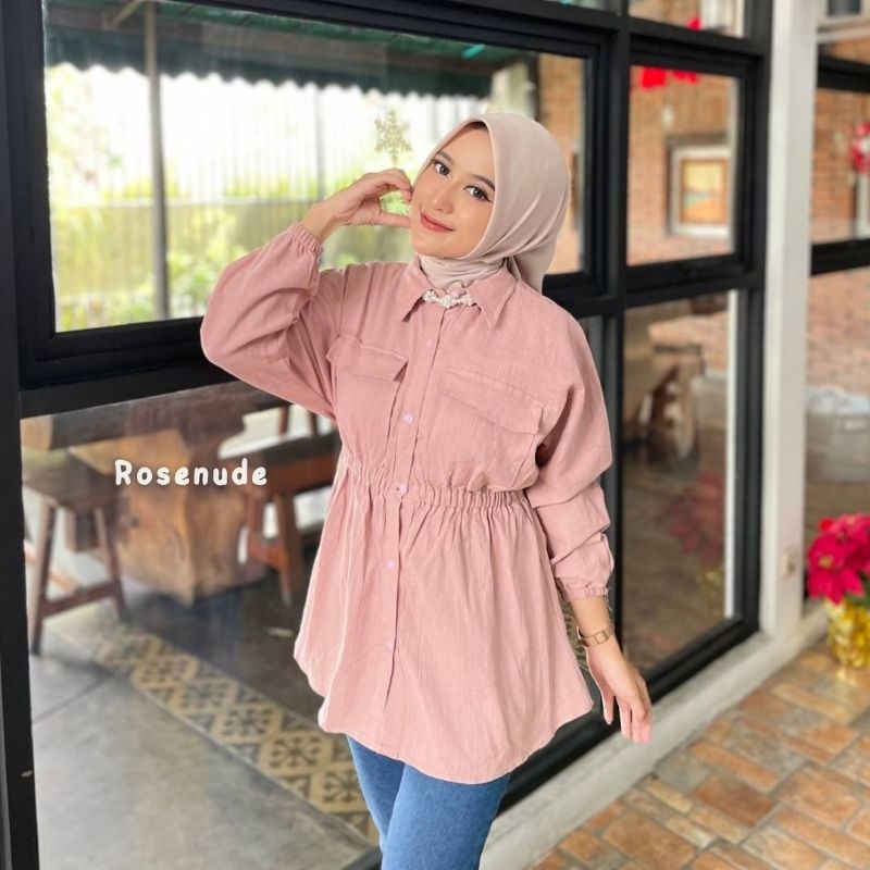 BLOUSE LINEN CRINKLE BLOUSE KERUT DEPAN PREMIUM BLOUSE KOREA BLOUSE WANITA