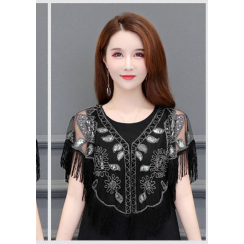 Cardigan Gaun Pesta  atau kebaya Model Payet motif Manik Manik Rumbai